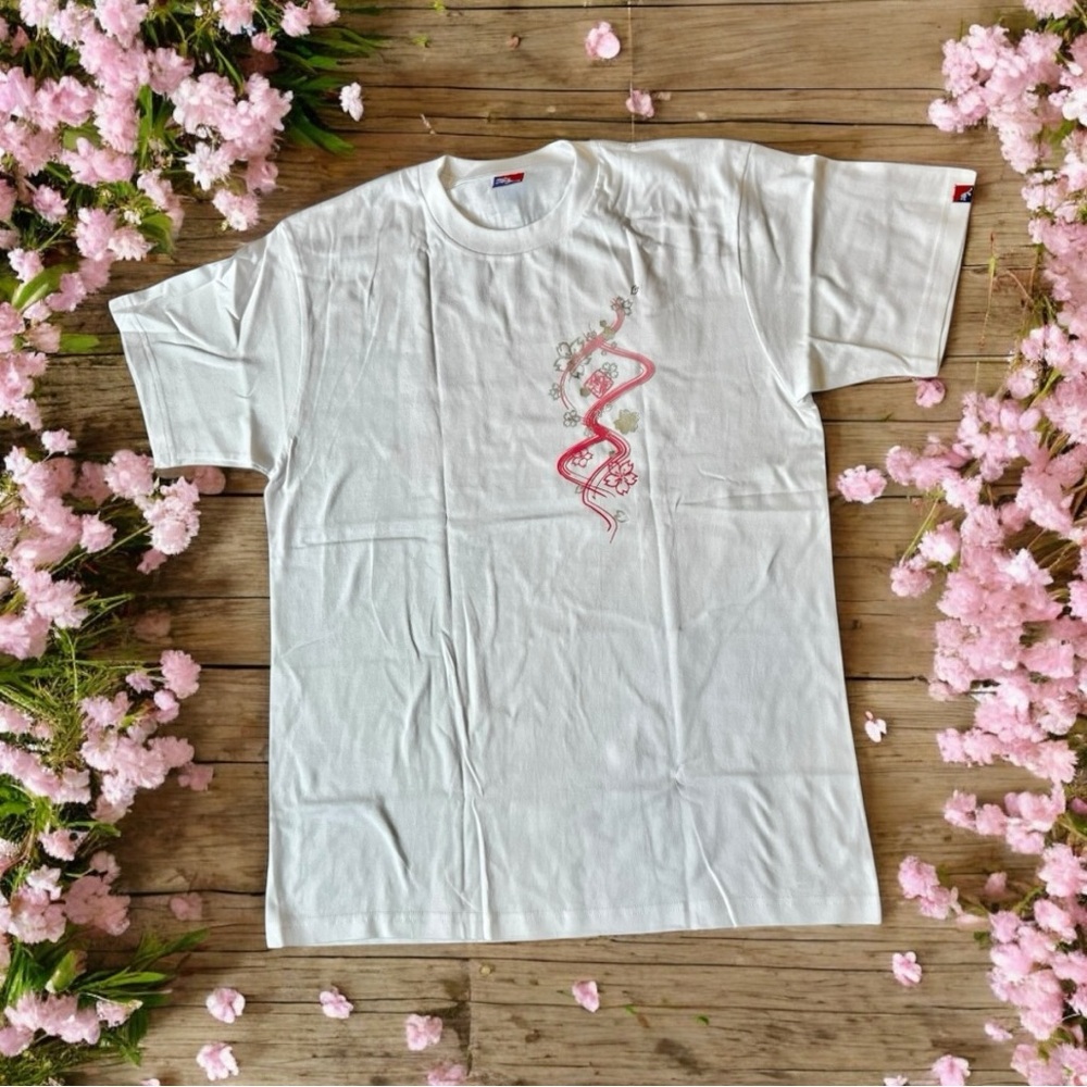 Okinawa Japan ‘Uminchu’ White Adult Medium Souvenir T-shirt Cherry Blossom New